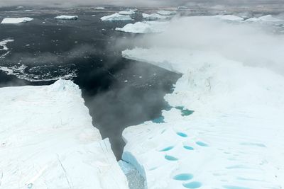 High angle view of frozen water