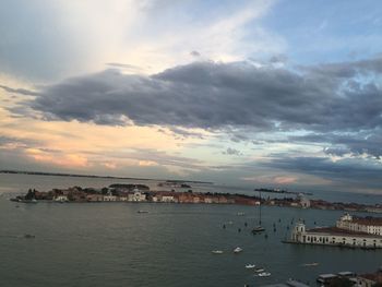 High angle view of sea against cloudy sky