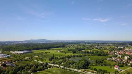 High angle view of agricultural field against sky