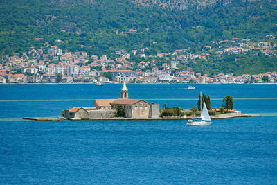 Female monastery of gospa od milosrda on an island in the adriatic sea in montenegro