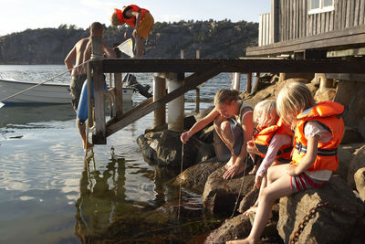 A family fishing