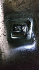 High angle view of old wall in tunnel