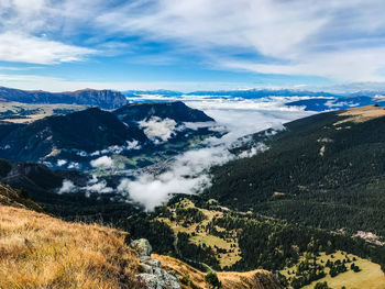 High angle view of mountain range against sky