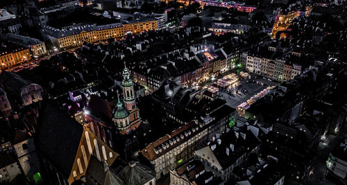 High angle view of buildings in city