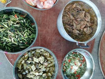 High angle view of food in bowl on table