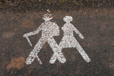 High angle view of pedestrian crossing sign