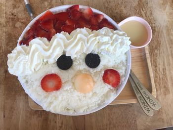 High angle view of breakfast served on table