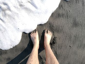 Low section of person on sand at beach