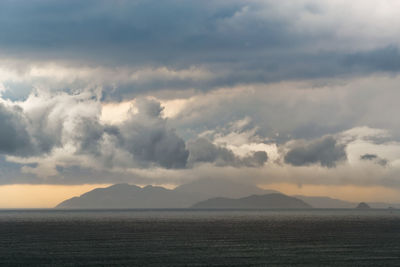 Panoramic view of the cham islands and cloudy sky