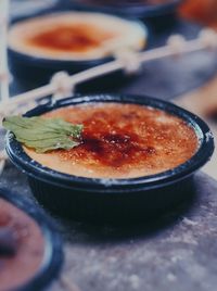 Close-up of vegan flan 