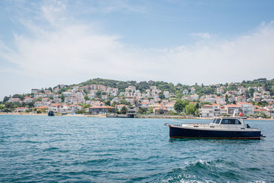 Scenic view of sea and buildings against sky