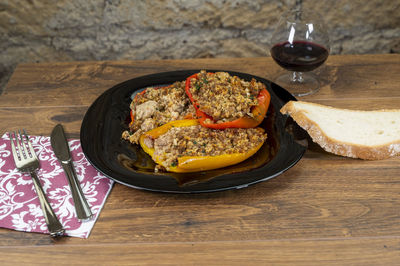 Close-up of food in plate on table