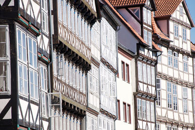 Low-angle view of half-timbered houses in the old town of the north german city of hannover