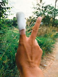 Close-up of person gesturing