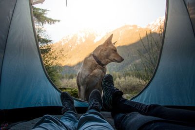 Low section of couple in tent