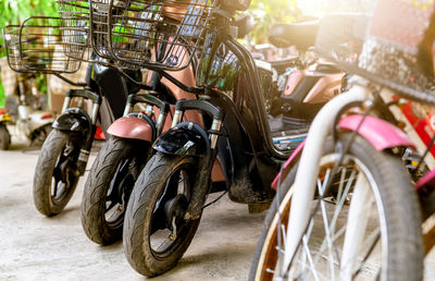 Bicycles parked on street