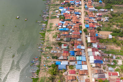 High angle view of buildings in city