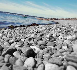 Surface level of stones on beach