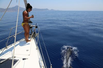 Boat sailing in sea