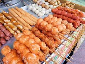 High angle view of food in tray