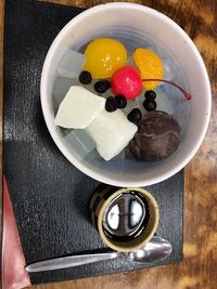 High angle view of breakfast on table