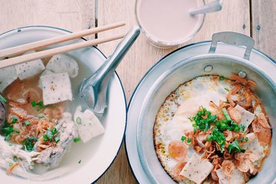High angle view of food in plate