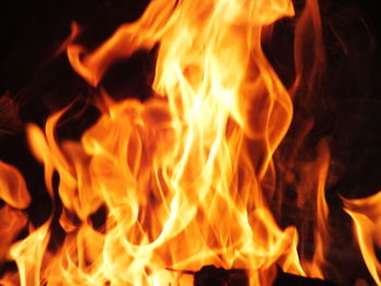 Close-up of fire burning at night