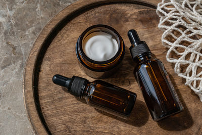 High angle view of beauty products on table