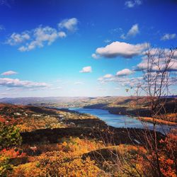 Lake along countryside landscape