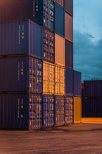 Stacked up container at night 