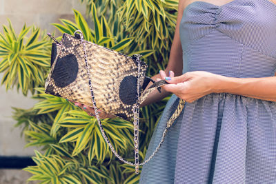 Midsection of woman holding plant