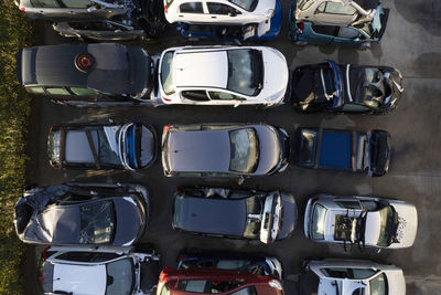 Aerial photographic documentation of a small car demolition park