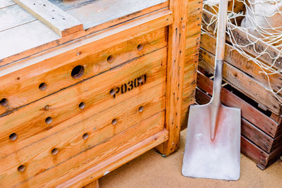 High angle view of wooden benches on floor at home