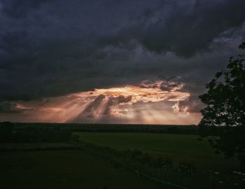 Scenic view of field against sky at sunset