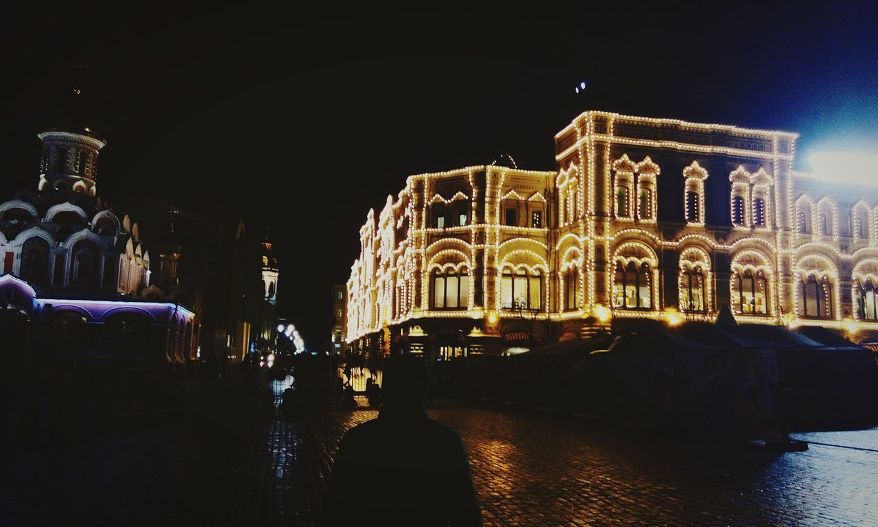 ILLUMINATED CATHEDRAL AT NIGHT