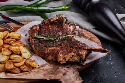 High angle view of food on table