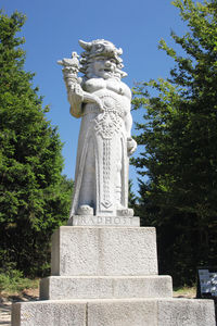 Low angle view of statue against trees