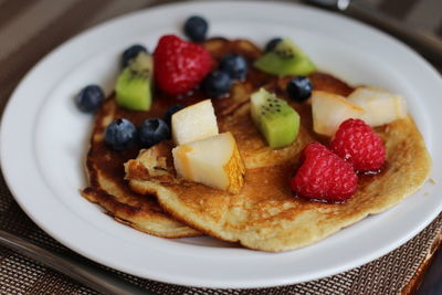 Close-up of breakfast served in plate