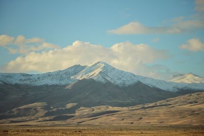 Scenic view of snowcapped mountains against sky