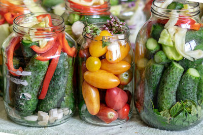 Fruits and vegetables in jar