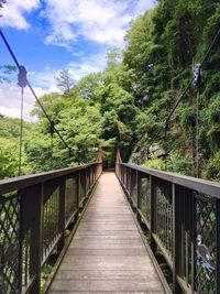 View of footbridge against trees