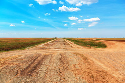 Scenic view of road amidst field against sky