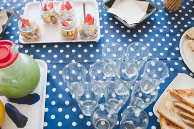 High angle view of ice cream on table