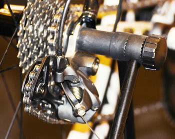Close-up of bicycle on metal