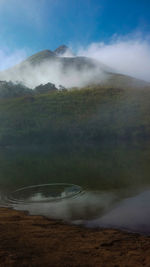 Scenic view of mountains against cloudy sky