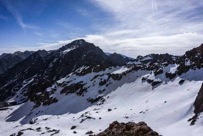 Scenic view of snow covered mountains against sky