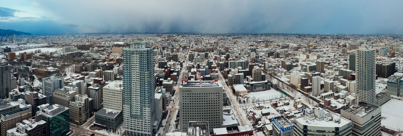 High angle view of buildings in city