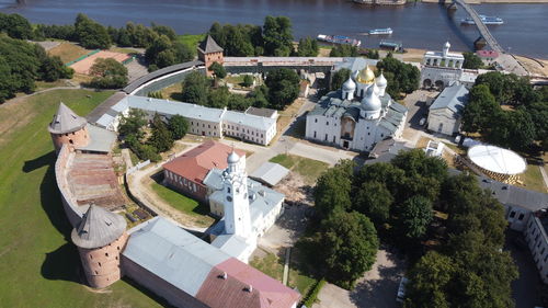 High angle view of buildings in city