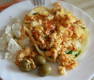 Close-up of breakfast served in plate