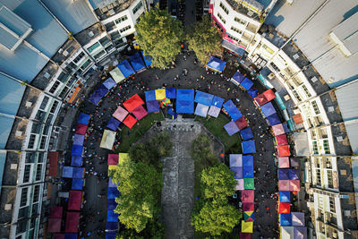 High angle view of buildings in city